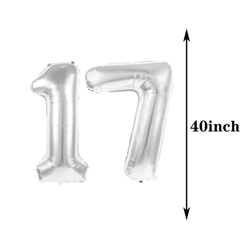 ZSNWGZ Sweet 17th Birthday Decorations Party Supplies,Silver Number 17 Balloons,17th Foil Mylar Balloons Latex Balloon Decoration,17th Birthday for Women,Men,Photo Props - Image 2